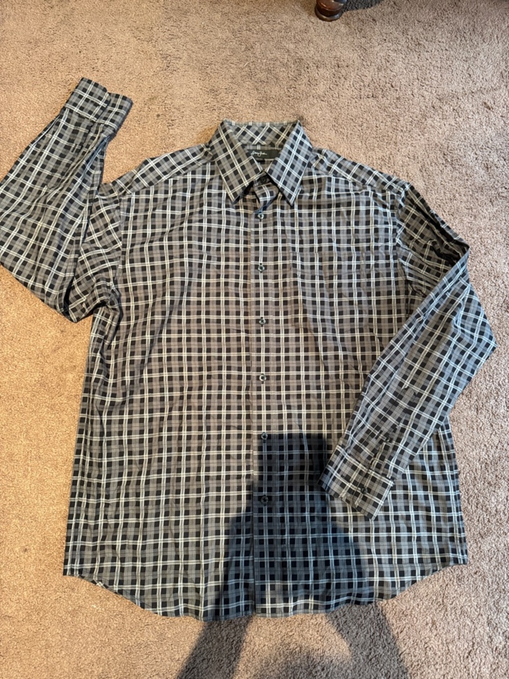 Sean John Men's Plaid Button-Down Shirt - Black & Gray
